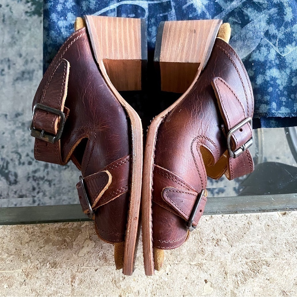 Freebird Shoes Caprice Leather Strappy Open-Toe Block-Heel Slide Cognac 8 GUC - Picture 4 of 10